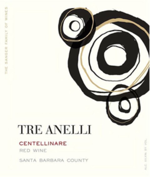 TRE ANELLI CENTELLINARE RED WINE SANTA BARBARA COUNTY THE SANGER FAMILY OF WINES Logo (USPTO, 04/08/2019)