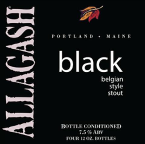 ALLAGASH BLACK PORTLAND MAINE BELGIAN STYLE STOUT BOTTLE CONDITIONED 7.5% ABV FOUR 12 OZ. BOTTLES Logo (USPTO, 19.06.2014)