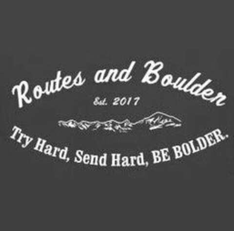 ROUTES AND BOULDER EST. 2017 TRY HARD, SEND HARD, BE BOLDER. Logo (USPTO, 09.09.2017)