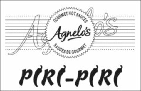 AGNELO'S GOURMET HOT SAUCES AGNELO'S SAUCES DE GOURMET PIRI-PIRI Logo (USPTO, 19.04.2012)