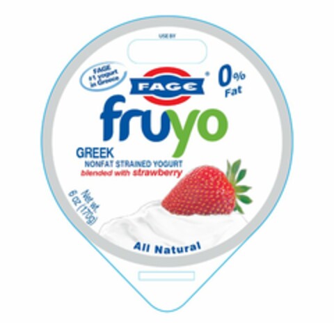 FAGE #1 YOGURT IN GREECE FAGE FRUYO GREEK NONFAT STRAINED YOGURT BLENDED WITH STRAWBERRY ALL NATURAL Logo (USPTO, 10/25/2013)