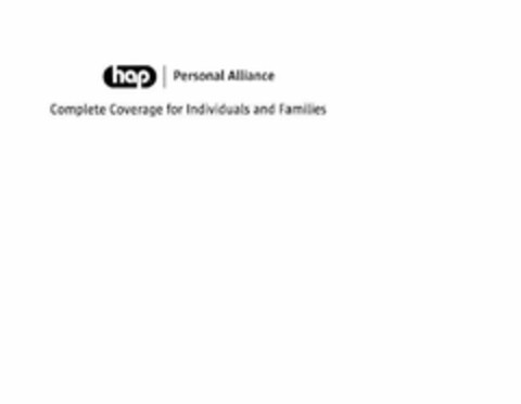 HAP PERSONAL ALLIANCE COMPLETE COVERAGE FOR INDIVIDUALS AND FAMILIES Logo (USPTO, 30.04.2012)