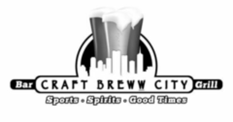 CRAFT BREWW CITY BAR GRILL SPORTS · SPIRITS · GOOD TIMES Logo (USPTO, 07.04.2014)