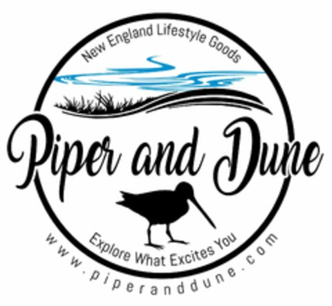 PIPER AND DUNE NEW ENGLAND LIFESTYLE GOODS EXPLORE WHAT EXCITES YOU WWW.PIPERANDDUNE.COM Logo (USPTO, 04.02.2020)