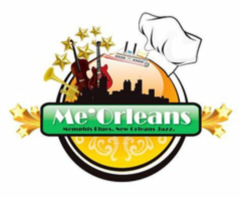 ME'ORLEANS MEMPHIS BLUES. NEW ORLEANS JAZZ. Logo (USPTO, 02/04/2010)