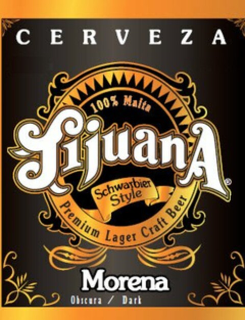 CERVEZA 100% MALTA TIJUANA SCHWARBIER STYLE PREMIUM LAGER CRAFT BEER MORENA OBSCURA / DARK Logo (USPTO, 27.05.2015)