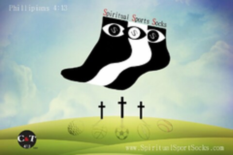 SSS SPIRITUAL SPORTS SOCKS PHILLIPIANS 4:13 WWW.SPIRITUALSPORTSOCKS.COM C&T 413 LLC Logo (USPTO, 03/28/2012)