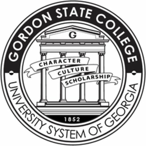 GORDON STATE COLLEGE G CHARACTER CULTURE SCHOLARSHIP 1852 UNIVERSITY SYSTEM OF GEORGIA Logo (USPTO, 07/01/2014)