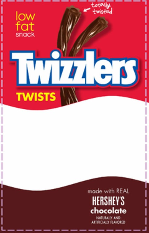 TWIZZLERS TWISTS LOW FAT SNACK TOTALLY TWISTED MADE WITH REAL HERSHEY'S CHOCOLATE NATURALLY AND ARTIFICIALLY FLAVORED Logo (USPTO, 01/18/2011)