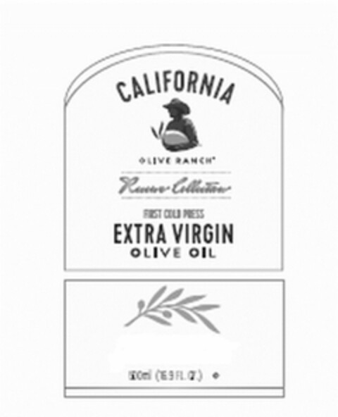 CALIFORNIA OLIVE RANCH RESERVE COLLECTION FIRST COLD PRESS EXTRA VIRGIN OLIVE OIL Logo (USPTO, 08/03/2016)