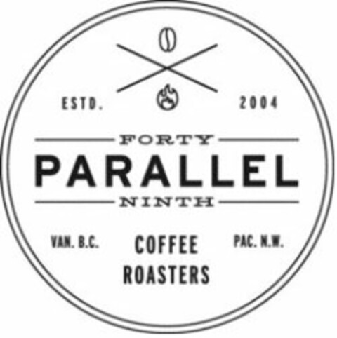 FORTY NINTH PARALLEL COFFEE ROASTERS ESTD. 2004 VAN. B.C. PAC. N.W. Logo (USPTO, 03/21/2012)