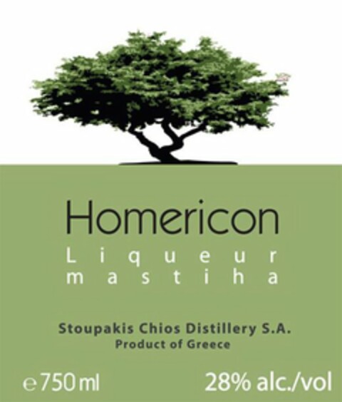 HOMERICON LIQUEUR MASTIHA STOUPAKIS CHIOS DISTILLERY S.A. PRODUCT OF GREECE Logo (USPTO, 19.07.2011)