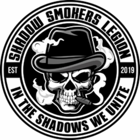 SHADOW SMOKERS LEGION IN THE SHADOWS WEUNITE EST 2019 Logo (USPTO, 02/18/2020)