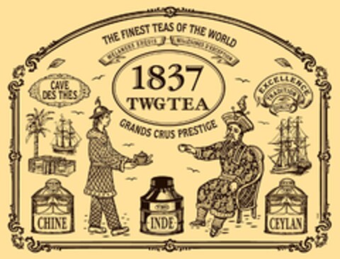 THE FINEST TEAS OF THE WORLD MELANGES EXQUIS MILLESIMES D'EXCEPTION 1837 TWG TEA CAVE DES THES GRANDS CRUS PRESTIGE EXCELLENCE TRADITION QUALITE CHINE INDE CEYLAN Logo (USPTO, 16.06.2009)