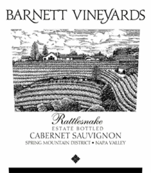 BARNETT VINEYARDS RATTLESNAKE ESTATE BOTTLED CABERNET SAUVIGNON SPRING MOUNTAIN DISTRICT · NAPA VALLEY Logo (USPTO, 16.01.2014)