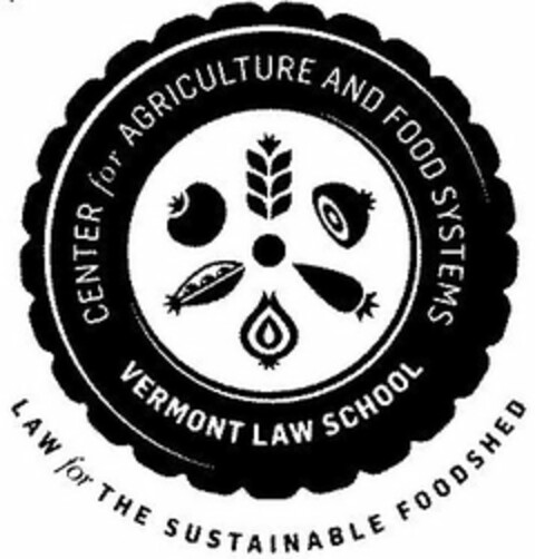 CENTER FOR AGRICULTURE AND FOOD SYSTEMSVERMONT LAW SCHOOL LAW FOR THE SUSTAINABLE FOODSHED Logo (USPTO, 08/27/2013)