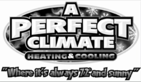 A PERFECT CLIMATE HEATING & COOLING "WHERE IT'S ALWAYS 72° AND SUNNY" Logo (USPTO, 09/27/2017)