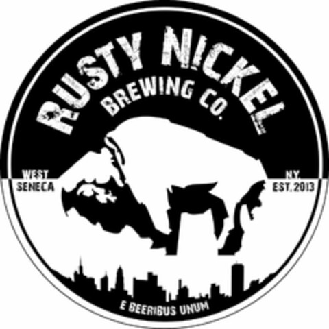 RUSTY NICKEL BREWING CO. WEST SENECA N.Y. EST. 2013 E BEERIBUS UNUM Logo (USPTO, 04/29/2019)