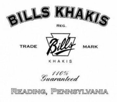 BILLS KHAKIS REG. TRADEMARK BILLS KHAKIS 110% GUARANTEED READING, PENNSYLVANIA Logo (USPTO, 08.09.2015)