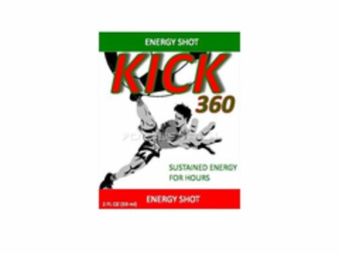 ENERGY SHOT KICK 360 SUSTAINED ENERGY FOR HOURS ENERGY SHOT 2 FL OZ (59 ML) Logo (USPTO, 06/21/2010)