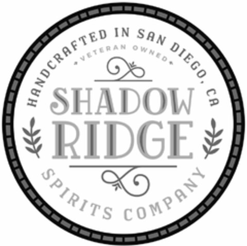 SHADOW RIDGE HANDCRAFTED IN SAN DIEGO, CA VETERAN OWNED SPIRITS COMPANY Logo (USPTO, 02.02.2018)