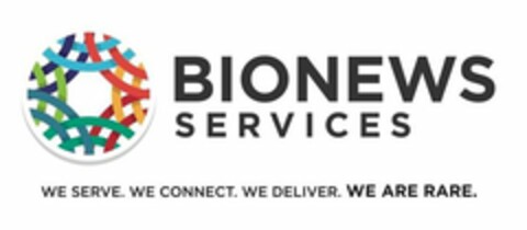 BIONEWS SERVICES WE SERVE. WE CONNECT. WE DELIVER. WE ARE RARE. Logo (USPTO, 26.11.2019)