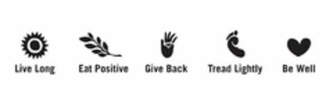 LIVE LONG EAT POSITIVE GIVE BACK TREAD LIGHTLY BE WELL Logo (USPTO, 09.04.2020)