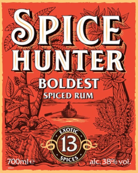 SPICE HUNTER BOLDEST SPICE RUM 13 · EXOTIC SPICES · 700 ML E ALC. 38% VOL. Logo (USPTO, 04.07.2019)