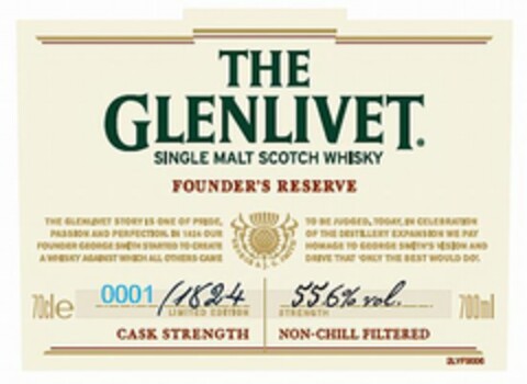 THE GLENLIVET SINGLE MALT SCOTCH WHISKY FOUNDER'S RESERVE Logo (USPTO, 29.09.2010)