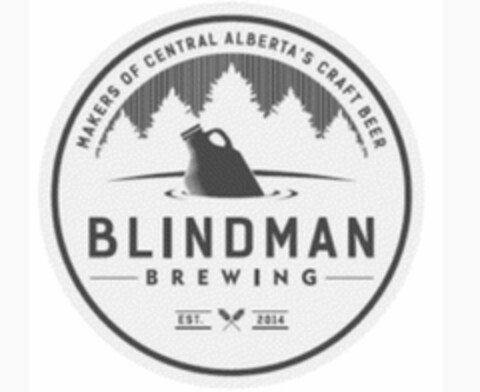 MAKERS OF CENTRAL ALBERTA'S CRAFT BEER BLINDMAN BREWING EST. 2014 Logo (USPTO, 04/25/2018)