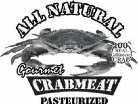 ALL NATURAL 100% REAL CALLINECTES CRAB GOURMET CRABMEAT PASTEURIZED Logo (USPTO, 04/10/2017)