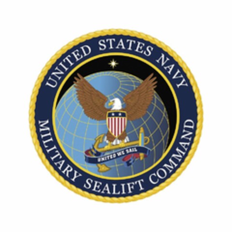 UNITED STATES NAVY MILITARY SEALIFT COMMAND UNITED WE SAIL Logo (USPTO, 16.04.2020)