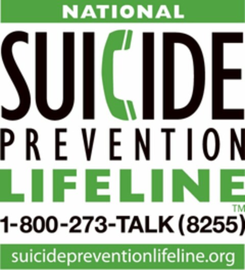 NATIONAL SUICIDE PREVENTION LIFELINE 1-800-273-TALK SUICIDEPREVENTIONLIFELINE.ORG Logo (USPTO, 18.11.2010)