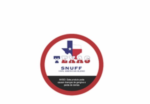 TEXAS SNUFF 100% AMERICAN BLEND AVISO: ESTE PRODUTO PODE CAUSAR DOENCAS DE GENGIVA E PERDA DE DENTES Logo (USPTO, 07.11.2017)