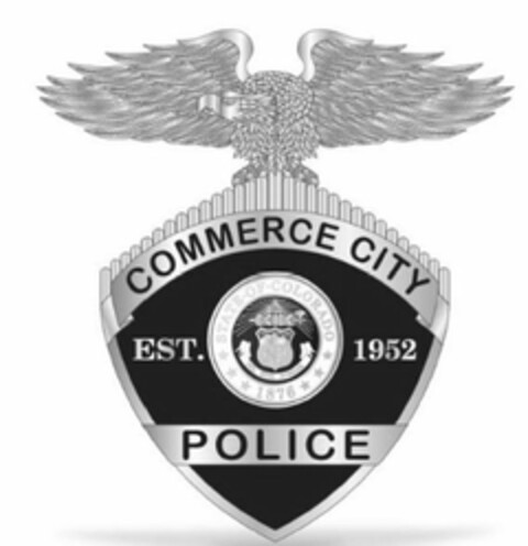 COMMERCE CITY POLICE EST. 1952 STATE OF COLORADO 1876 NIL SINE NUMINE Logo (USPTO, 16.12.2019)