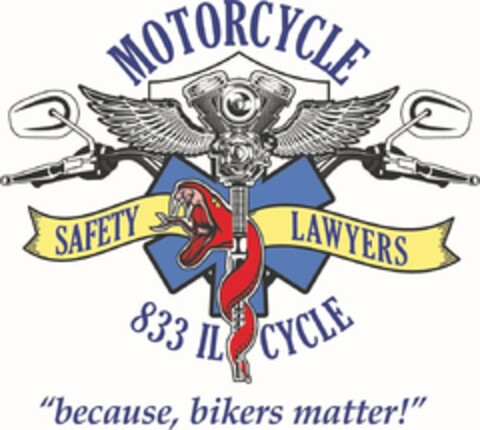 MOTORCYCLE SAFETY LAWYERS "BECAUSE, BIKERS MATTER!" Logo (USPTO, 08/06/2020)