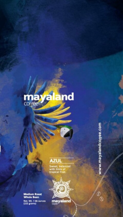 MAYALAND COFFEE AZUL SWEET, BALANCED WITH HINTS OF TROPICAL FRUIT MEDIUM ROAST WHOLE BEAN MAYALAND COFFEE Logo (USPTO, 20.12.2011)