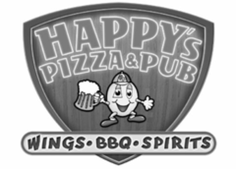 HP HAPPY'S PIZZA & PUB WINGS · BBQ · SPIRITS Logo (USPTO, 05/30/2013)