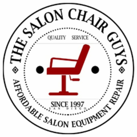 THE SALON CHAIR GUYS AFFORDABLE SALON EQUIPMENT REPAIR SAN DIEGO QUALITY SERVICE SINCE 1997 Logo (USPTO, 10.01.2017)