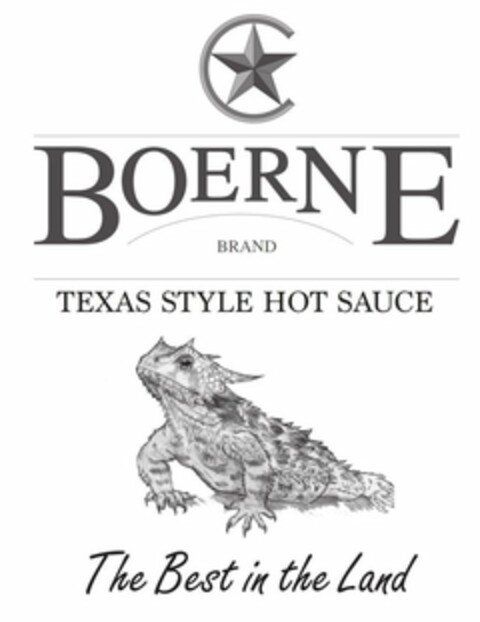 BOERNE BRAND TEXAS STYLE HOT SAUCE THE BEST IN THE LAND Logo (USPTO, 21.04.2017)