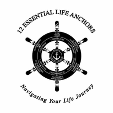 12 ESSENTIAL LIFE ANCHORS 1. SELF CULTURE 2. LIFE VISION 3. DAILY MISSION 4. LIFE PRINCIPLES 5. LIFE VALUES 6. LIFE GOALS 7. IOU TRUST 8. POSITIVE COMMUNICATION 9 COMMON LANGUAGE 10. COHESIVE ENVIRONMENT 11. EVERLASTING TRADITIONS 12. PROPELLING PH2E IOU LIVING 12 ESSENTIAL ANCHORS NAVIGATING YOUR LIFE JOURNEY Logo (USPTO, 11/27/2019)