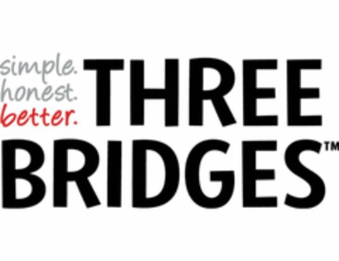 SIMPLE. HONEST. BETTER. THREE BRIDGES Logo (USPTO, 07/14/2016)