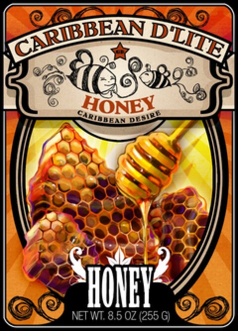 CARIBBEAN D'LITE, GB, HONEY, CARIBBEAN DESIRE, HONEY, NET WT. 8.5 OZ. (255 G) Logo (USPTO, 11.11.2009)