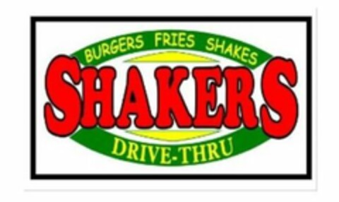 SHAKERS, DRIVE-THRU, BURGERS, FRIES, SHAKES Logo (USPTO, 08.12.2018)