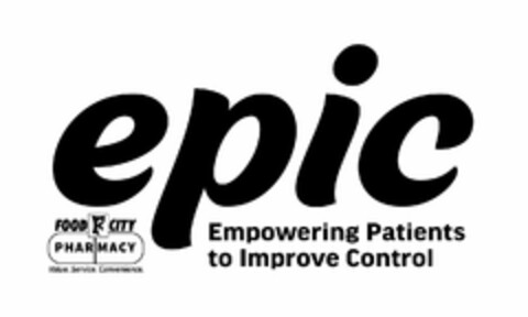 EPIC EMPOWERING PATIENTS TO IMPROVE CONTROL FOOD FC CITY PHARMACY VALUE. SERVICE. CONVENIENCE. Logo (USPTO, 26.05.2020)