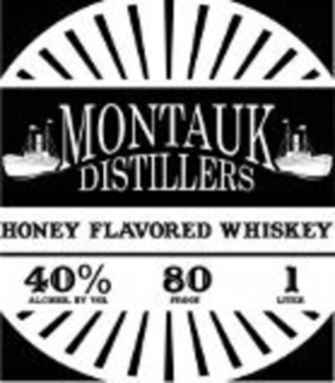 MONTAUK DISTILLERS HONEY FLAVORED WHISKEY 40% ALCOHOL BY VOL 80 PROOF 1 LITER Logo (USPTO, 06.07.2015)