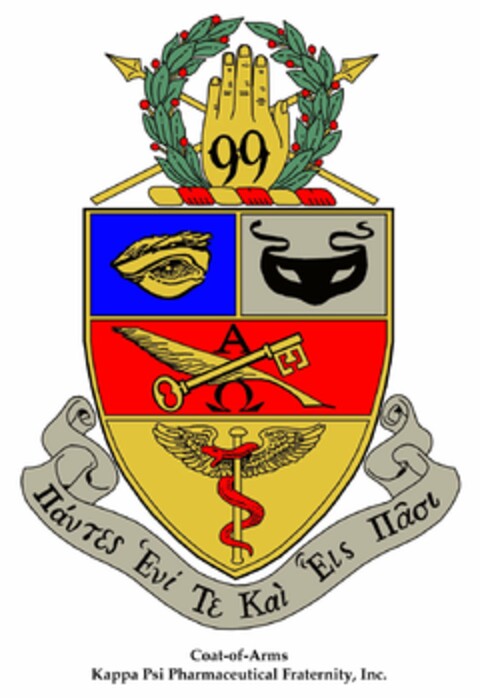 99 A COAT-OF-ARMS KAPPA PSI PHARMACEUTICAL FRATERNITY, INC. Logo (USPTO, 03/28/2009)