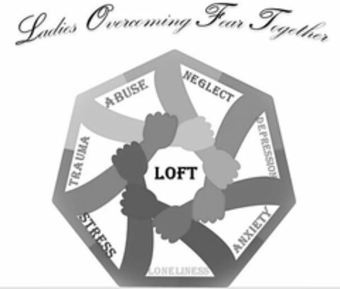 LADIES OVERCOMING FEAR TOGETHER ABUSE NEGLECT DEPRESSION ANXIETY LONELINESS STRESS TRAUMA LOFT Logo (USPTO, 31.07.2018)