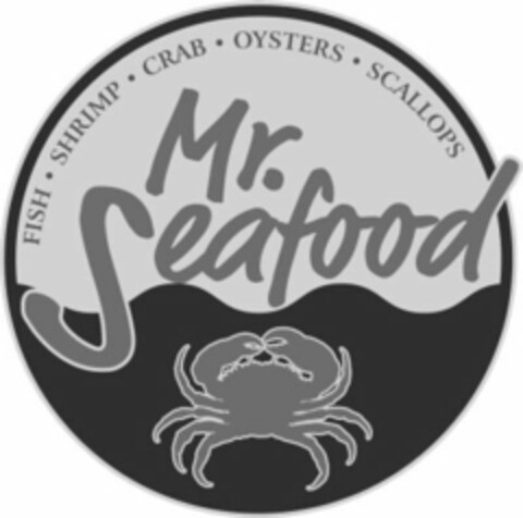 FISH · SHRIMP · CRAB · OYSTERS · SCALLOPS MR. SEAFOOD Logo (USPTO, 07/30/2019)