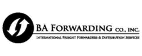 BA FORWARDING CO., INC. INTERNATIONAL FREIGHT FORWARDERS & DISTRIBUTION SERVICES Logo (USPTO, 10.11.2009)